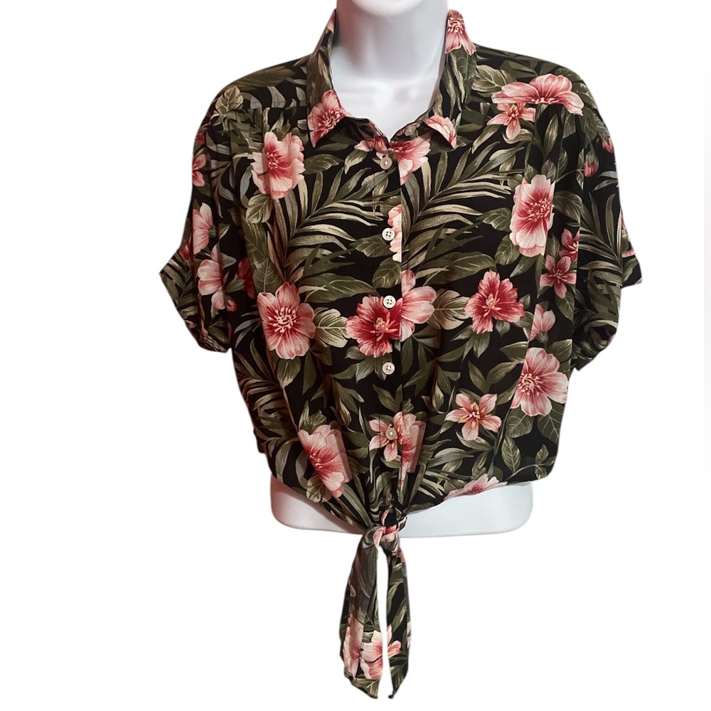 American Eagle Floral Tie-Front Blouse Women S